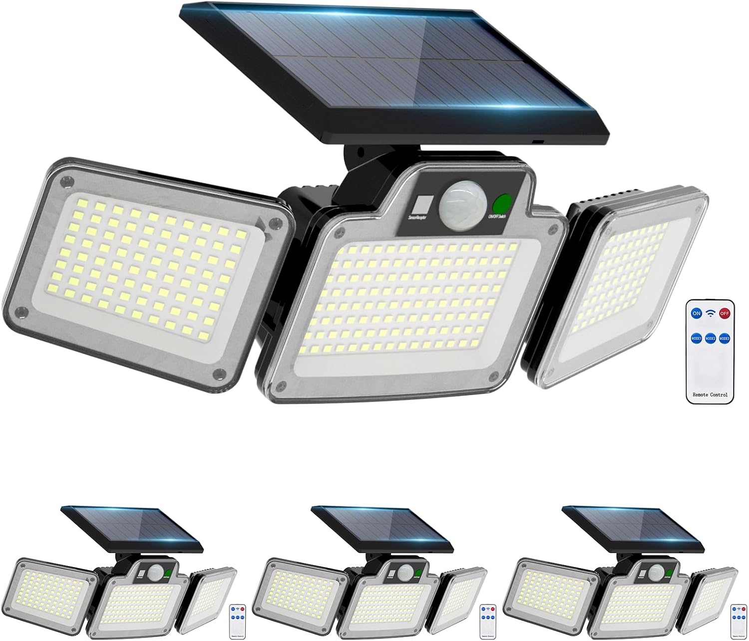 (1 pcs) 280 LED Solar Flood Lights Outdoor 3 Adjustable Heads Solar Lights Outdoor Garden Motion Sensor Waterproof Wireless Solar Security Lights Outside for Yard
