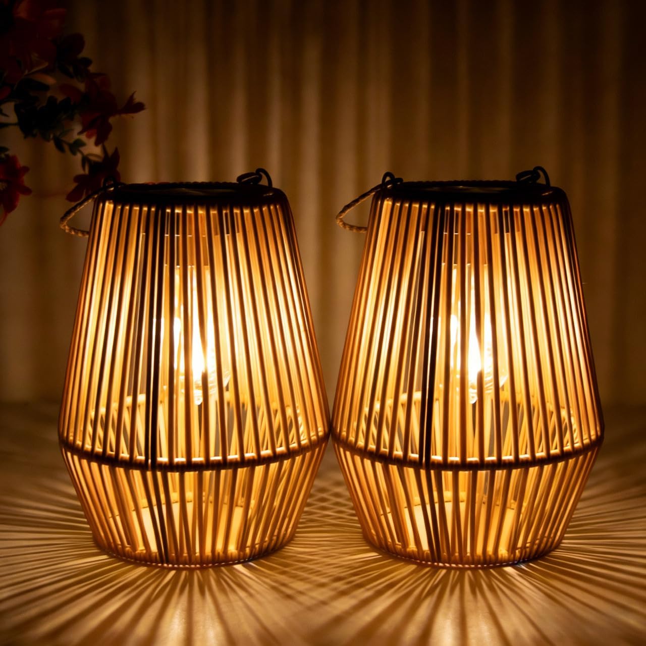 Solar Lanterns for Outside Rattan Solar Lights Outdoor Garden Ornaments Gifts for Mothers Day Presents Waterproof Solar Lanterns for Garden Patio Yard 2 Pack