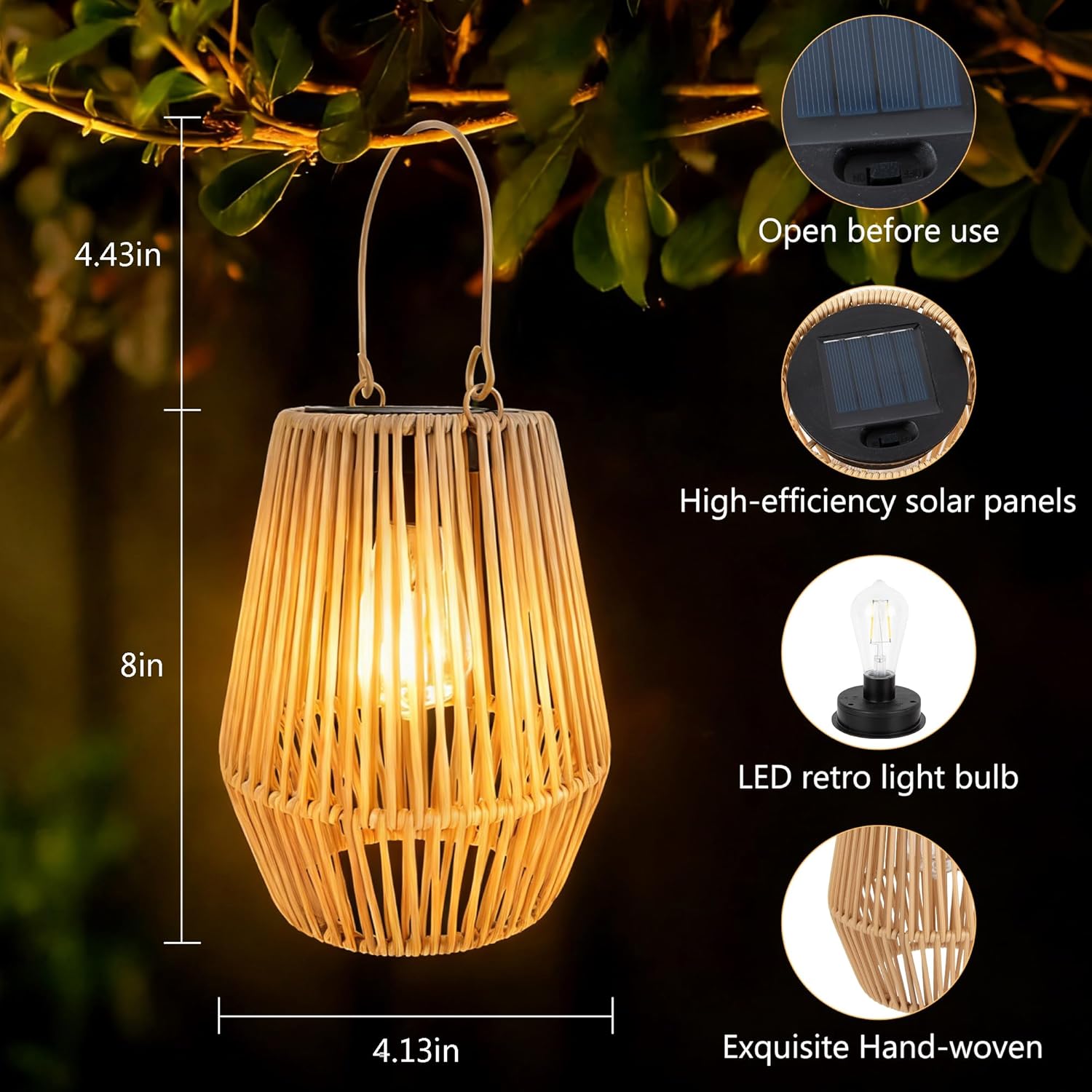 Solar Lanterns for Outside Rattan Solar Lights Outdoor Garden Ornaments Gifts for Mothers Day Presents Waterproof Solar Lanterns for Garden Patio Yard 2 Pack