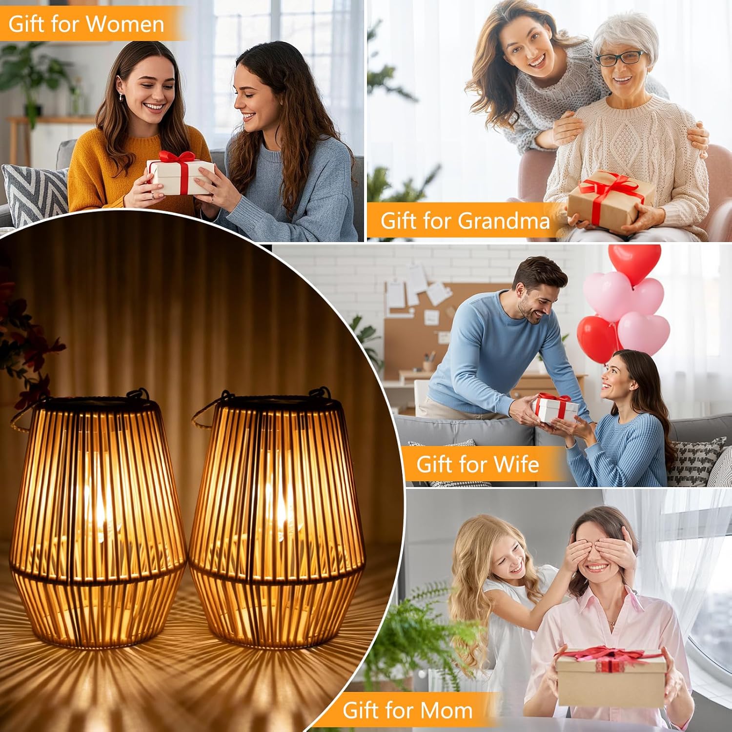 Solar Lanterns for Outside Rattan Solar Lights Outdoor Garden Ornaments Gifts for Mothers Day Presents Waterproof Solar Lanterns for Garden Patio Yard 2 Pack