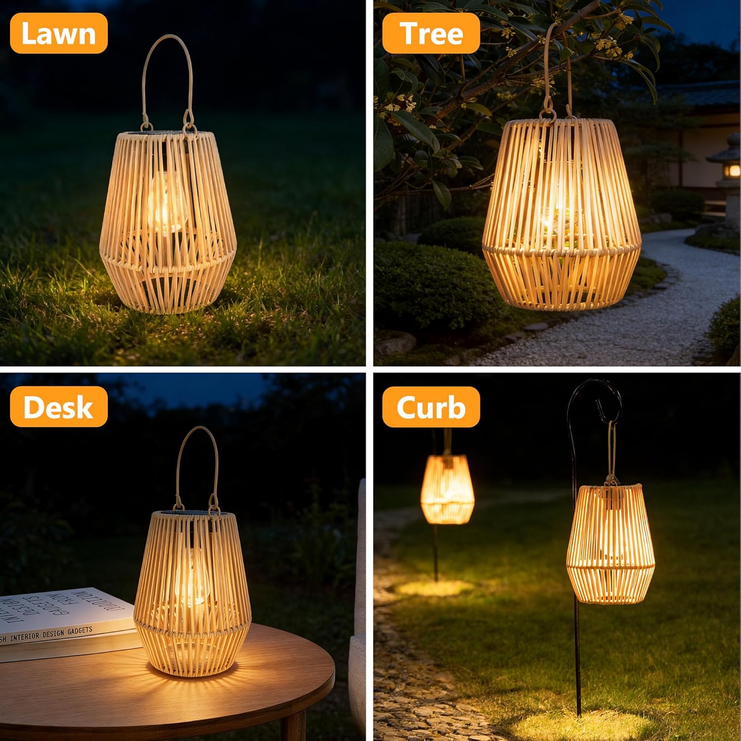 Solar Lanterns for Outside Rattan Solar Lights Outdoor Garden Ornaments Gifts for Mothers Day Presents Waterproof Solar Lanterns for Garden Patio Yard 2 Pack