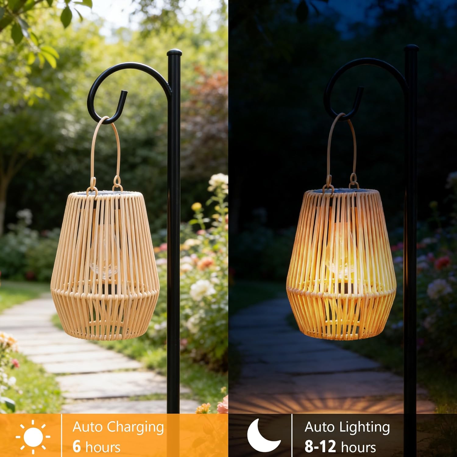 Solar Lanterns for Outside Rattan Solar Lights Outdoor Garden Ornaments Gifts for Mothers Day Presents Waterproof Solar Lanterns for Garden Patio Yard 2 Pack