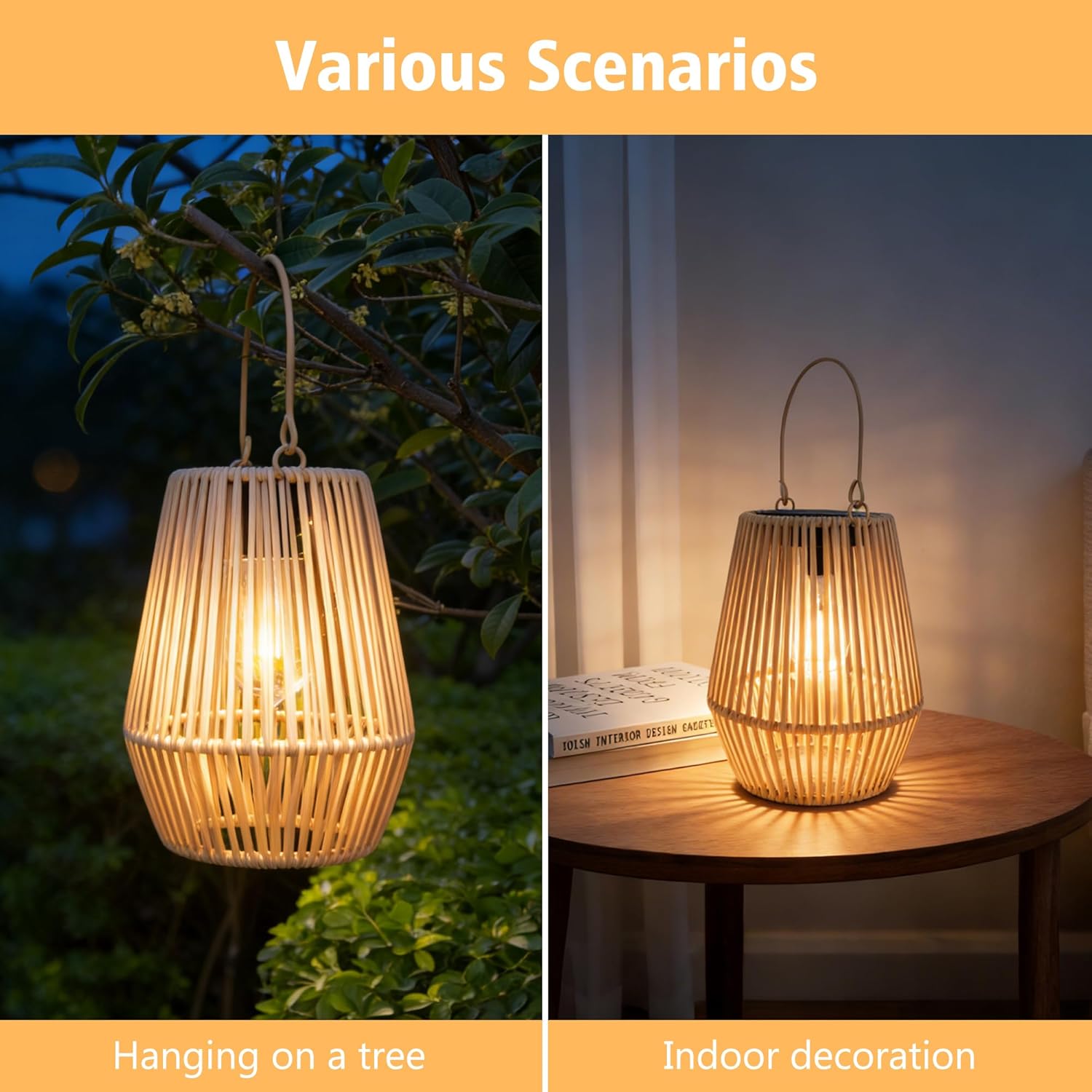 Solar Lanterns for Outside Rattan Solar Lights Outdoor Garden Ornaments Gifts for Mothers Day Presents Waterproof Solar Lanterns for Garden Patio Yard 2 Pack