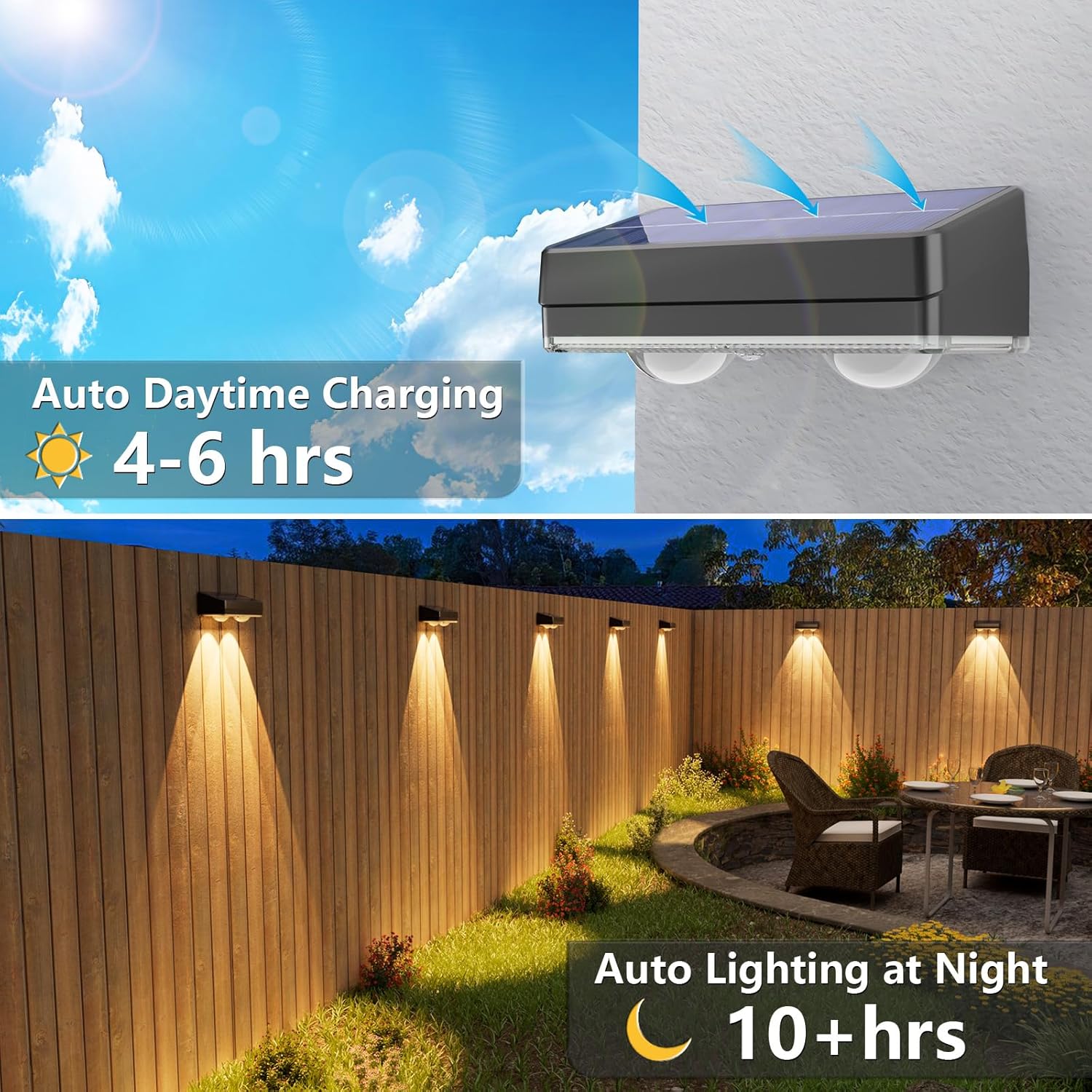 (White Shell) Solar Fence Lights Outdoor Garden 8 Pack RGB Solar Wall Lights Outdoor Waterproof Bright Solar Powered Garden Fence Lights 9 Color Modes for Deck Patio Decking 
