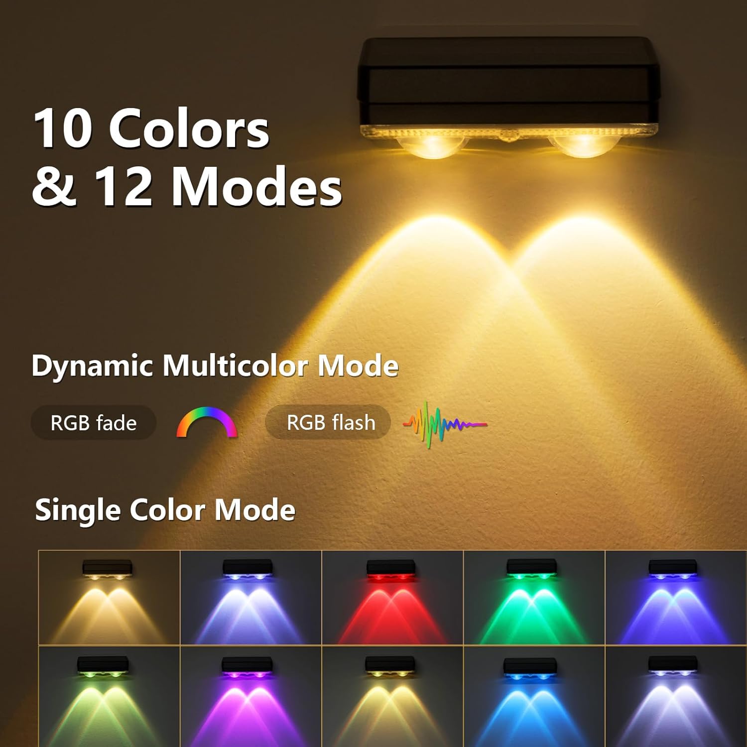 (White Shell) Solar Fence Lights Outdoor Garden 8 Pack RGB Solar Wall Lights Outdoor Waterproof Bright Solar Powered Garden Fence Lights 9 Color Modes for Deck Patio Decking 