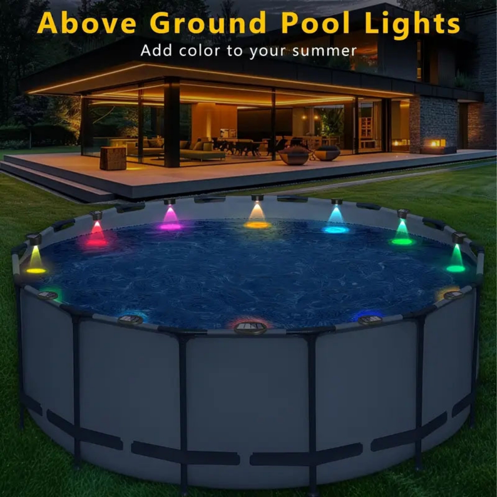 (Warm White) 4pcs Solar Pool Side Lights Color Changing Waterproof Swimming Pool Accessories LED Deck Lights for Stairs Step Fence Yard