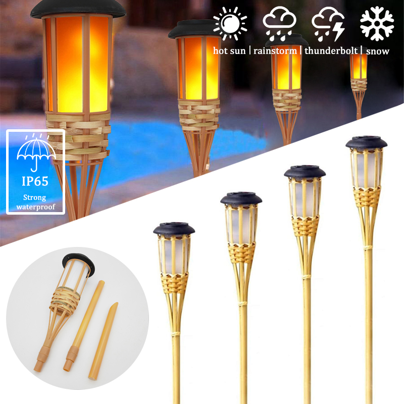 (2 PCS) Solar Lamps LED Flame Effect Lamp Handcraft Bamboo Waterproof Garden Lighting Lawn Torches Yard Landscape Outdoor Light