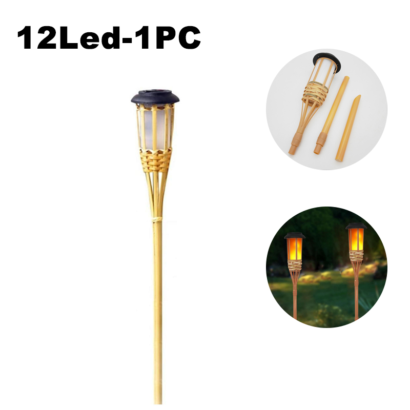 (2 PCS) Solar Lamps LED Flame Effect Lamp Handcraft Bamboo Waterproof Garden Lighting Lawn Torches Yard Landscape Outdoor Light