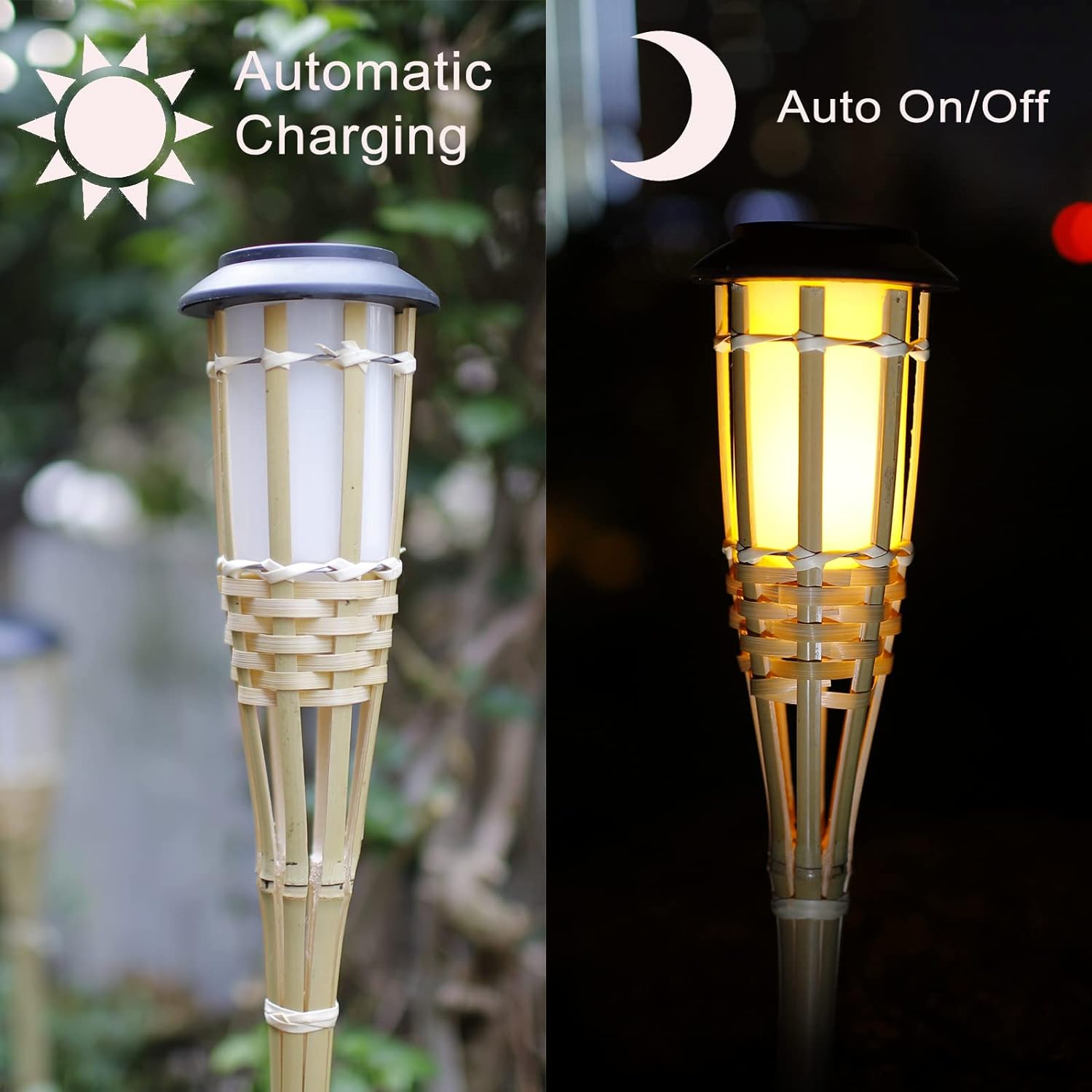(2 PCS) Solar Lamps LED Flame Effect Lamp Handcraft Bamboo Waterproof Garden Lighting Lawn Torches Yard Landscape Outdoor Light