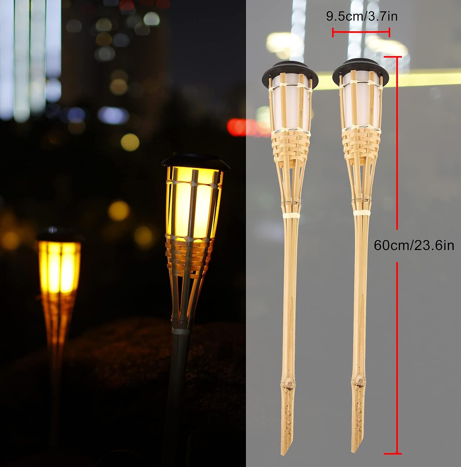 (2 PCS) Solar Lamps LED Flame Effect Lamp Handcraft Bamboo Waterproof Garden Lighting Lawn Torches Yard Landscape Outdoor Light