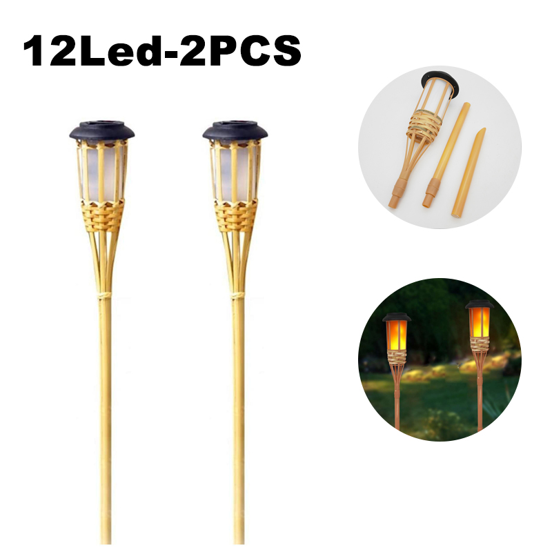 (2 PCS) Solar Lamps LED Flame Effect Lamp Handcraft Bamboo Waterproof Garden Lighting Lawn Torches Yard Landscape Outdoor Light