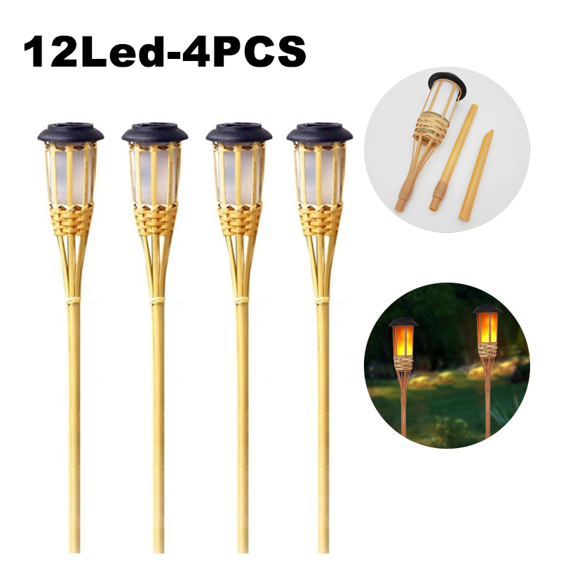 (2 PCS) Solar Lamps LED Flame Effect Lamp Handcraft Bamboo Waterproof Garden Lighting Lawn Torches Yard Landscape Outdoor Light