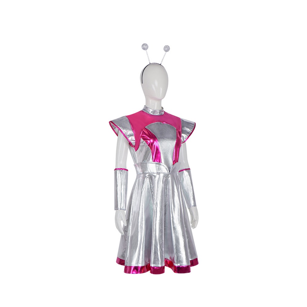 (130CM) Kids Alien Space Shiny Dress Costume for Halloween Party Stage Performance AI Outer Space Cosplay Outfit