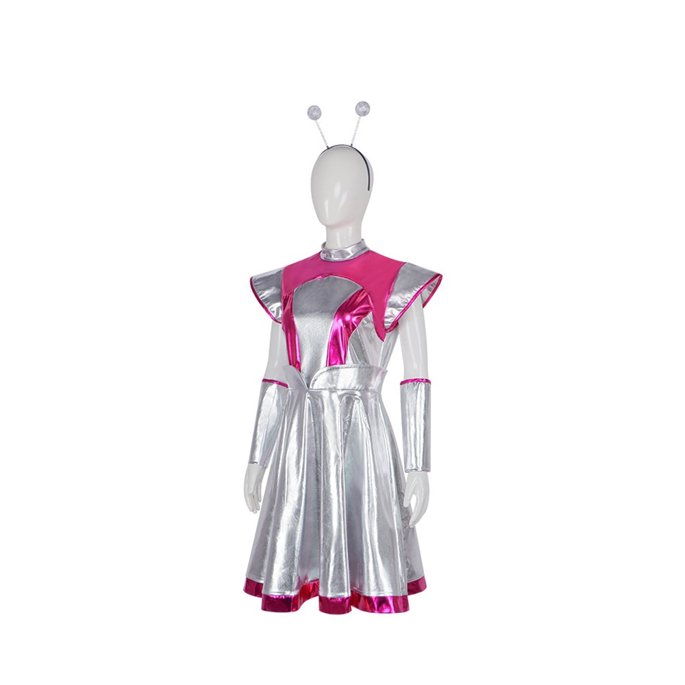 (130CM) Kids Alien Space Shiny Dress Costume for Halloween Party Stage Performance AI Outer Space Cosplay Outfit