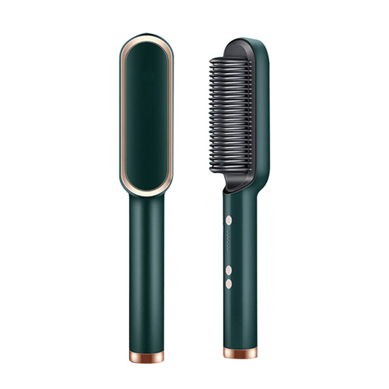 (Grren) Electric Professional 2 In 1 Hot Comb Hair Straightener Electric Hair Brush Negative Ion Multi-Temperature Styling Tool