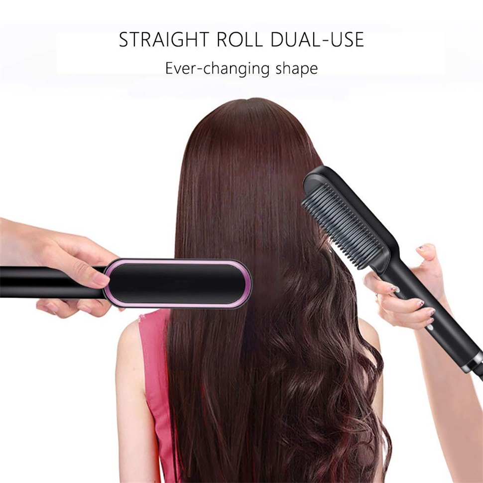 (Grren) Electric Professional 2 In 1 Hot Comb Hair Straightener Electric Hair Brush Negative Ion Multi-Temperature Styling Tool