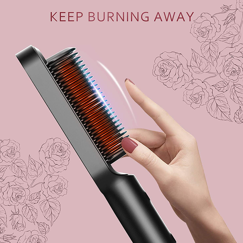 (Grren) Electric Professional 2 In 1 Hot Comb Hair Straightener Electric Hair Brush Negative Ion Multi-Temperature Styling Tool