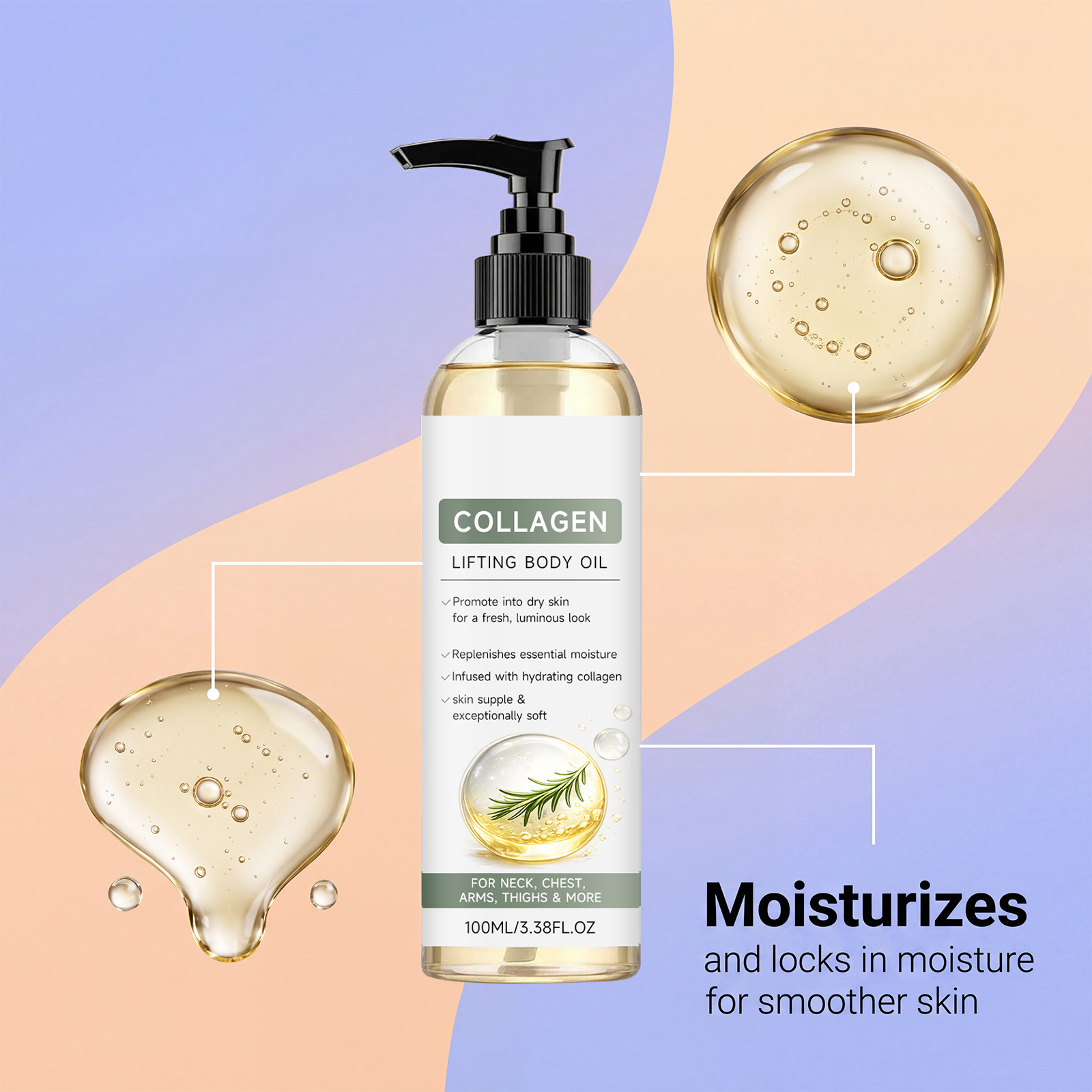Collagen Body Moisturizing Oil Mild Gentle Skin Friendly Fresh Light Hydrating Soft Nourishing Body Skin Care