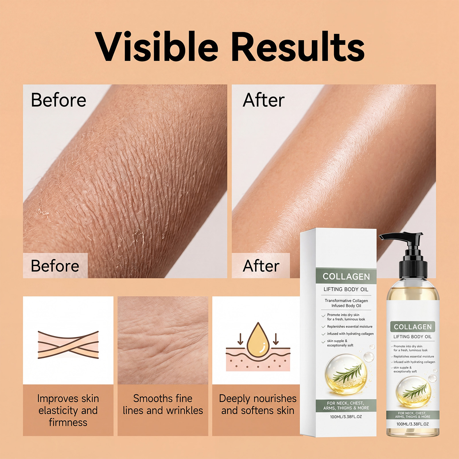Collagen Body Moisturizing Oil Mild Gentle Skin Friendly Fresh Light Hydrating Soft Nourishing Body Skin Care