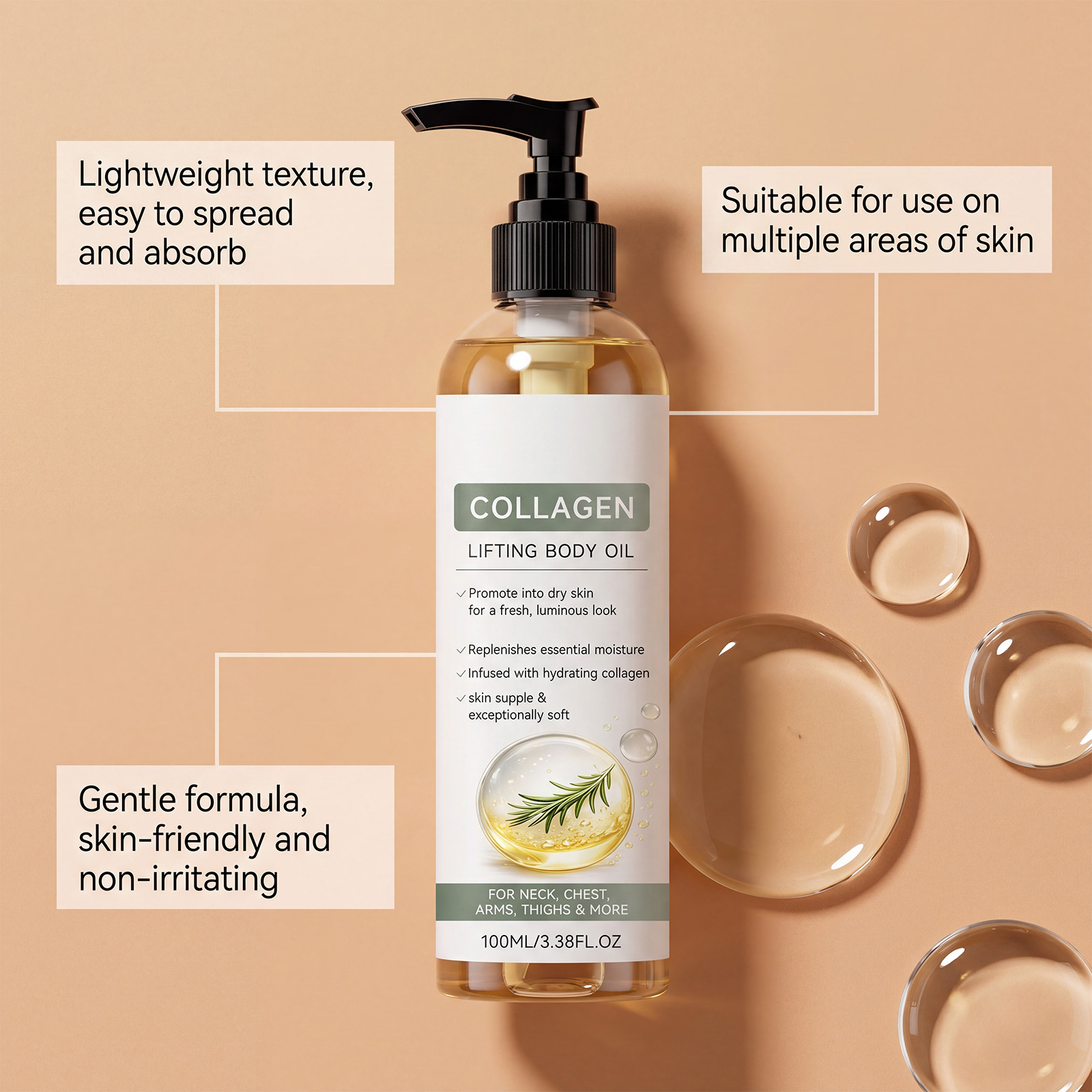 Collagen Body Moisturizing Oil Mild Gentle Skin Friendly Fresh Light Hydrating Soft Nourishing Body Skin Care