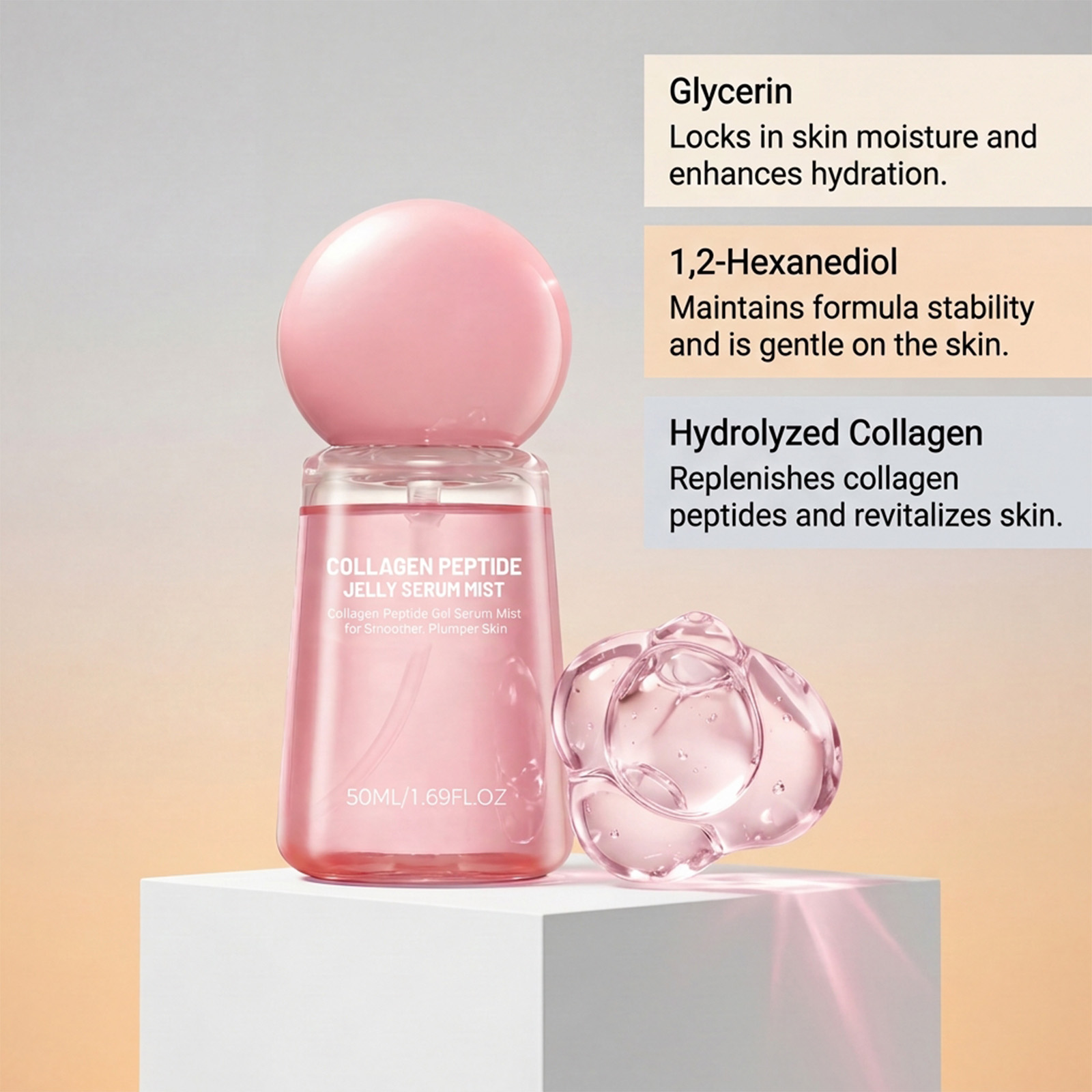 Collagen Peptide Jelly Essence Spray Smooth Soft Facial Skin Hydrating Moisturizing Delicate Nourishing Care Liquid