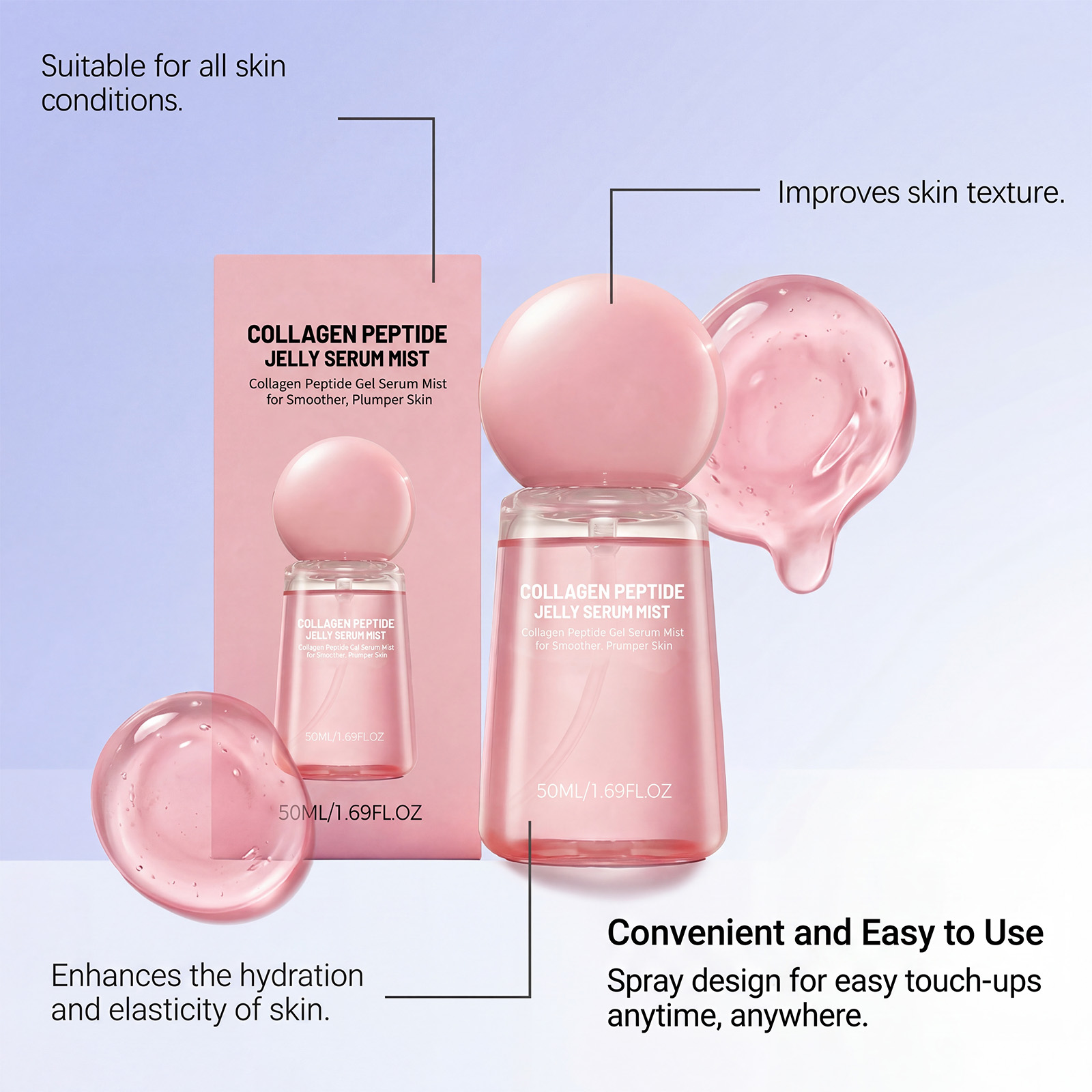 Collagen Peptide Jelly Essence Spray Smooth Soft Facial Skin Hydrating Moisturizing Delicate Nourishing Care Liquid