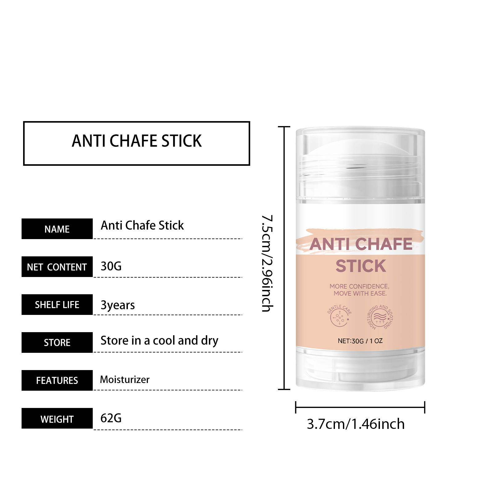 Skin Anti Friction Balm Stick Moisturizing Calming Daily Care For Legs Heels Arms Relieve Rub Discomfort