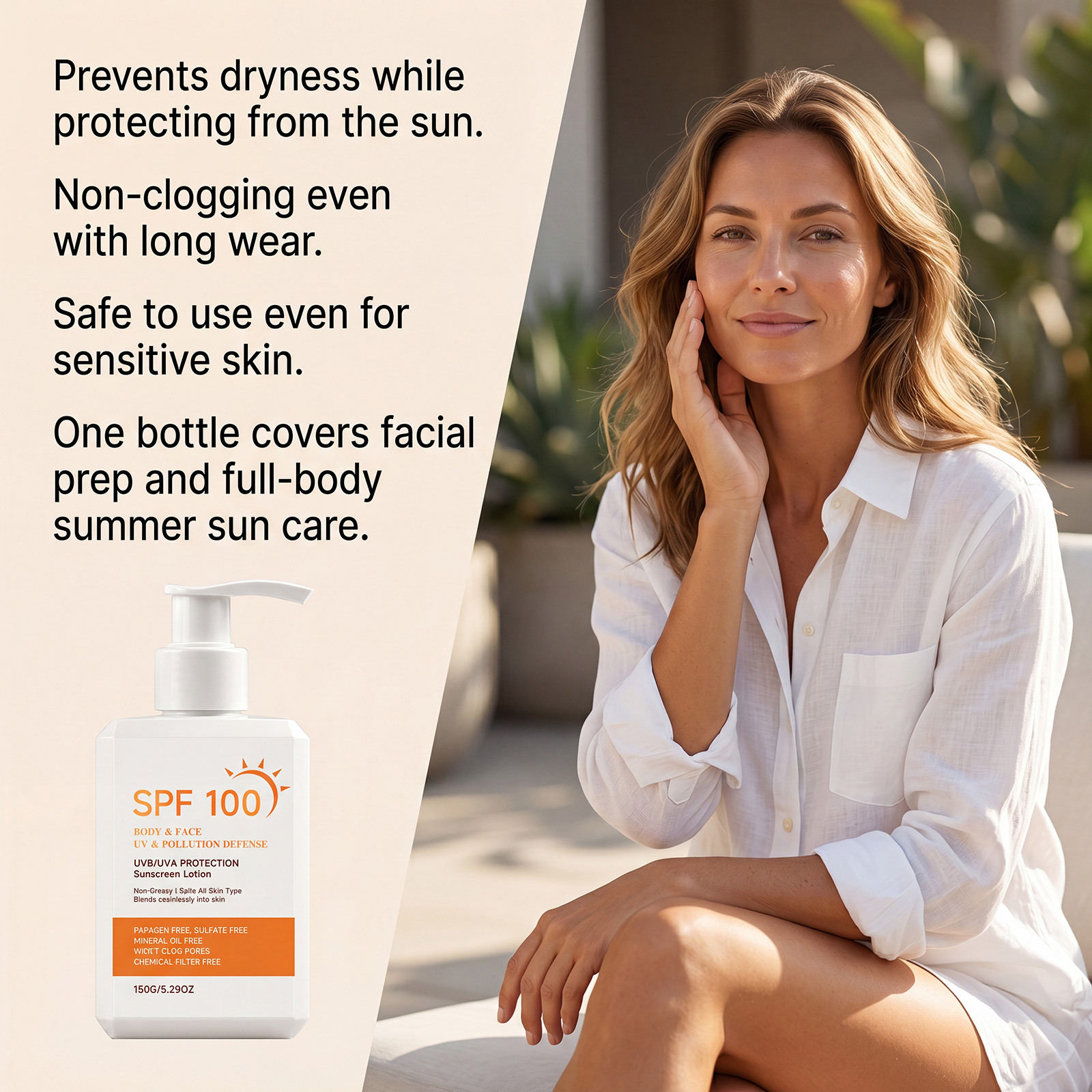 Refreshing Protection Lotion For Summer Outdoor Non Sticky Moisturizing Delicate Skin Face Body Care Gentle Smooth Hydrating Lightweight
