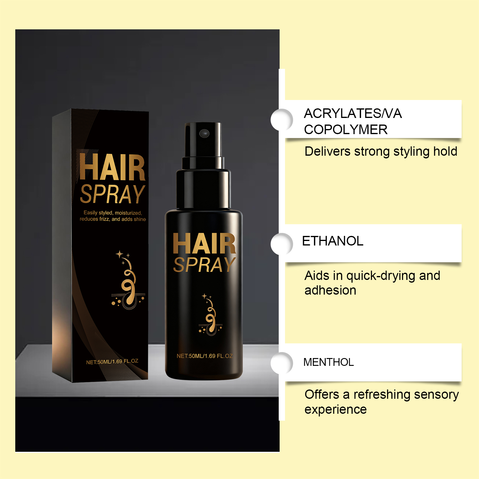 Hair Styling Spray Fresh Mild Light Natural Hold For Daily Hair Shaping Gentle Soft Clean Smooth Lightweight Easy Long Lasting