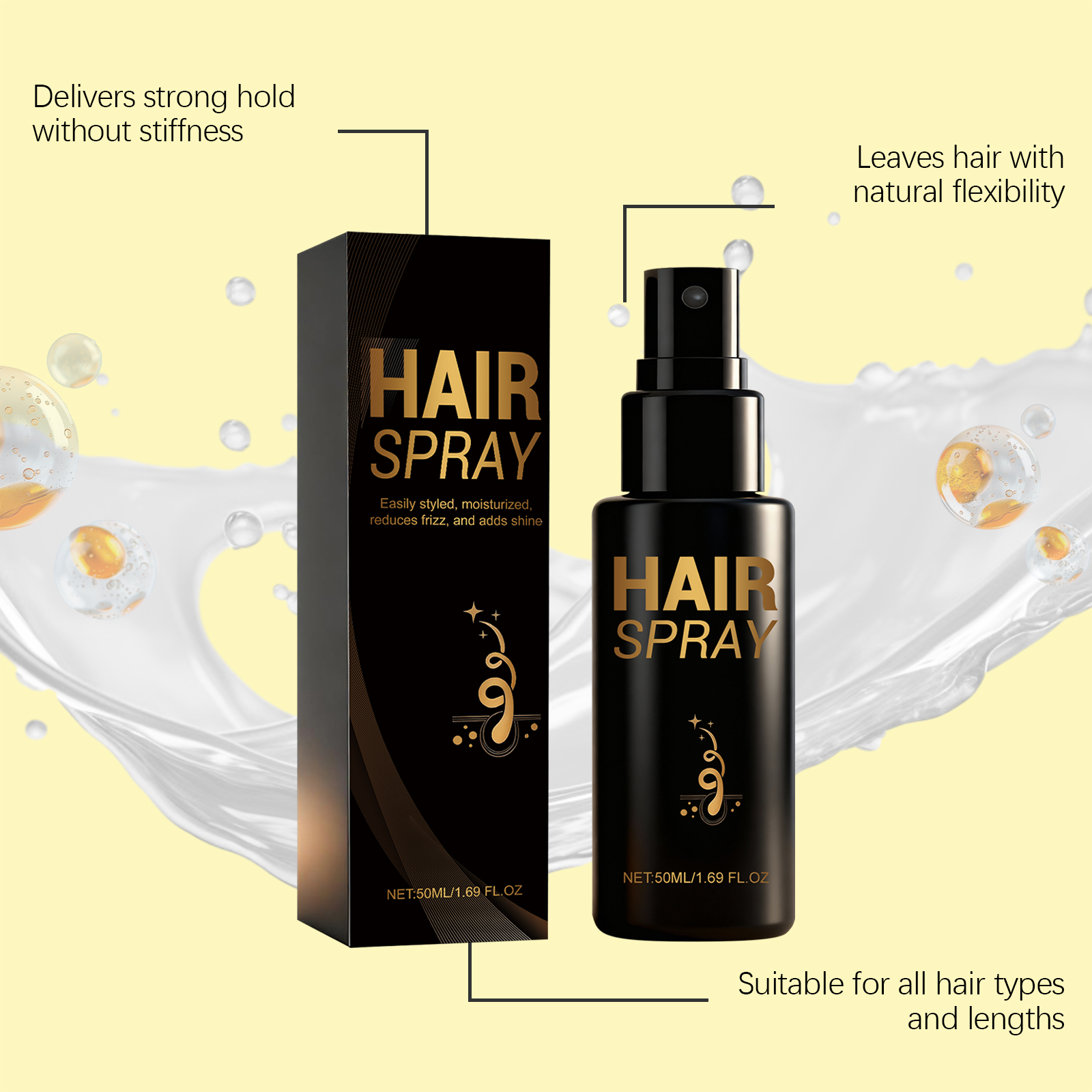 Hair Styling Spray Fresh Mild Light Natural Hold For Daily Hair Shaping Gentle Soft Clean Smooth Lightweight Easy Long Lasting