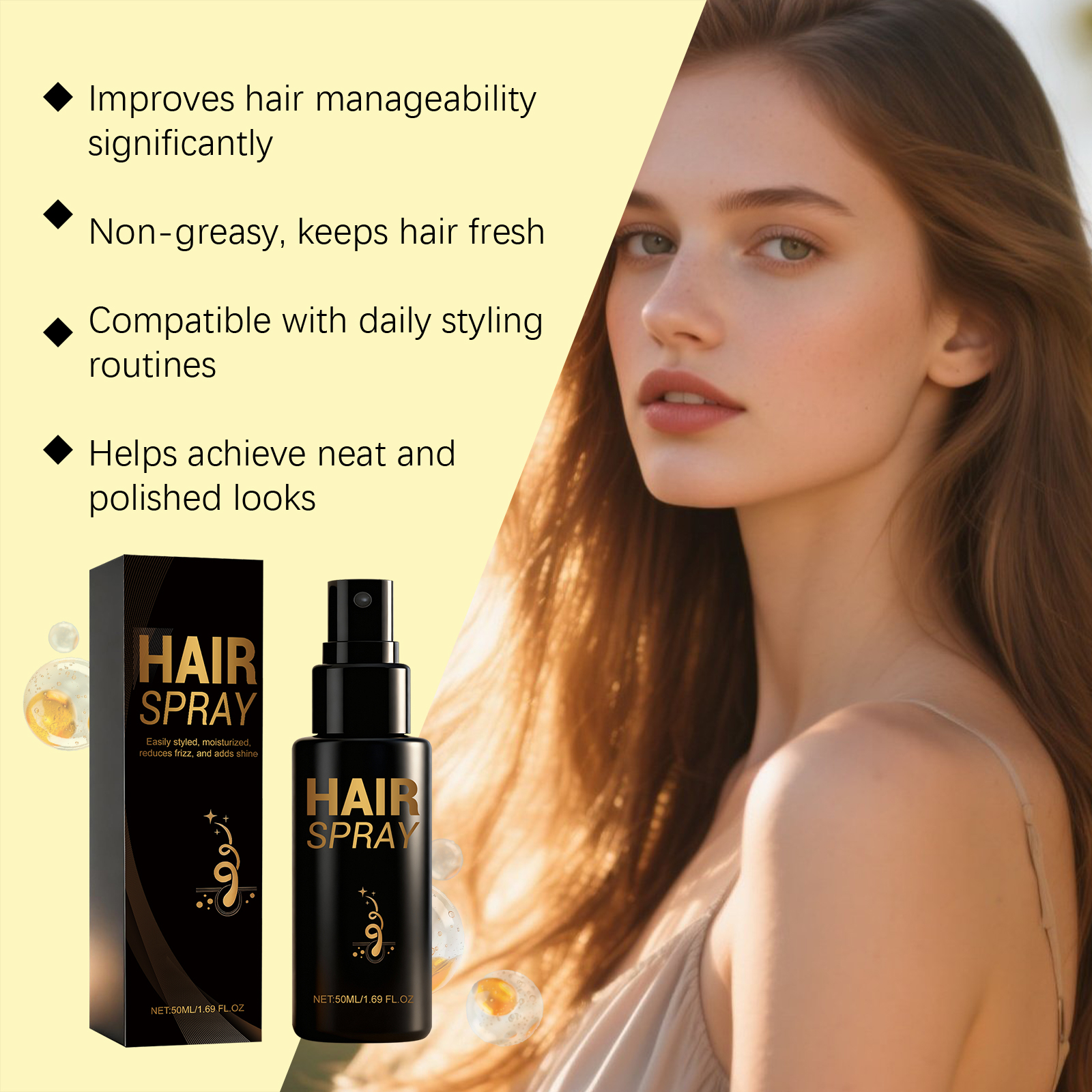 Hair Styling Spray Fresh Mild Light Natural Hold For Daily Hair Shaping Gentle Soft Clean Smooth Lightweight Easy Long Lasting