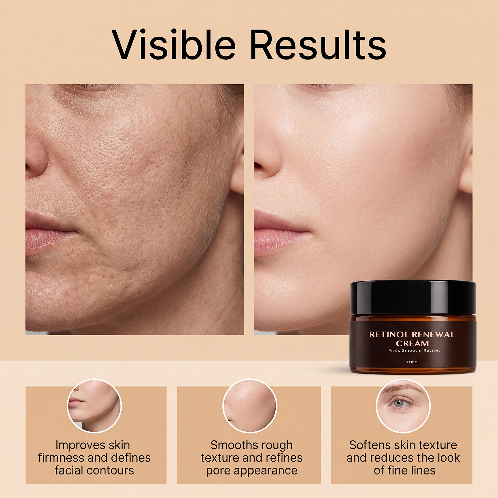 Retinol Renewal Cream Moisturizing Mild Nourishing Soft Absorbent Light Skin Friendly Facial Skin