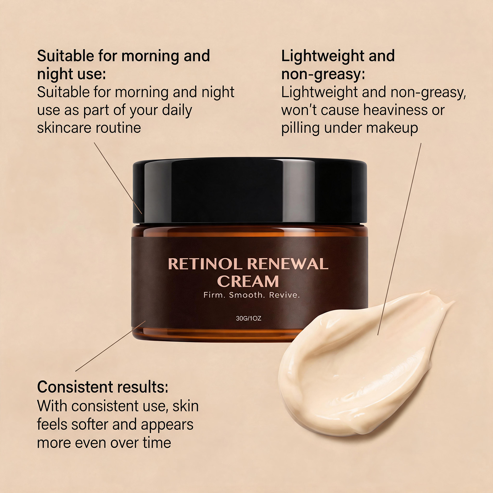 Retinol Renewal Cream Moisturizing Mild Nourishing Soft Absorbent Light Skin Friendly Facial Skin