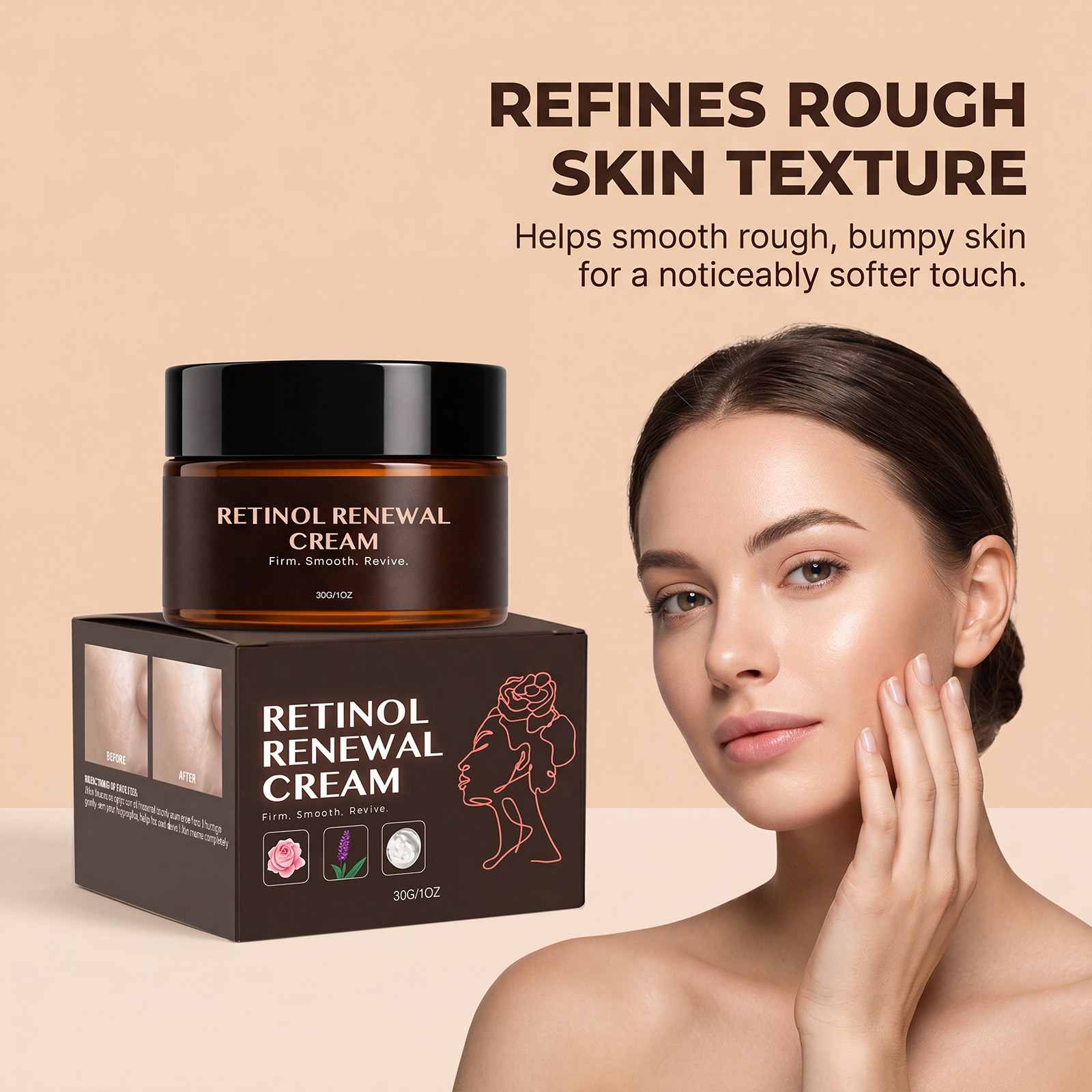 Retinol Renewal Cream Moisturizing Mild Nourishing Soft Absorbent Light Skin Friendly Facial Skin