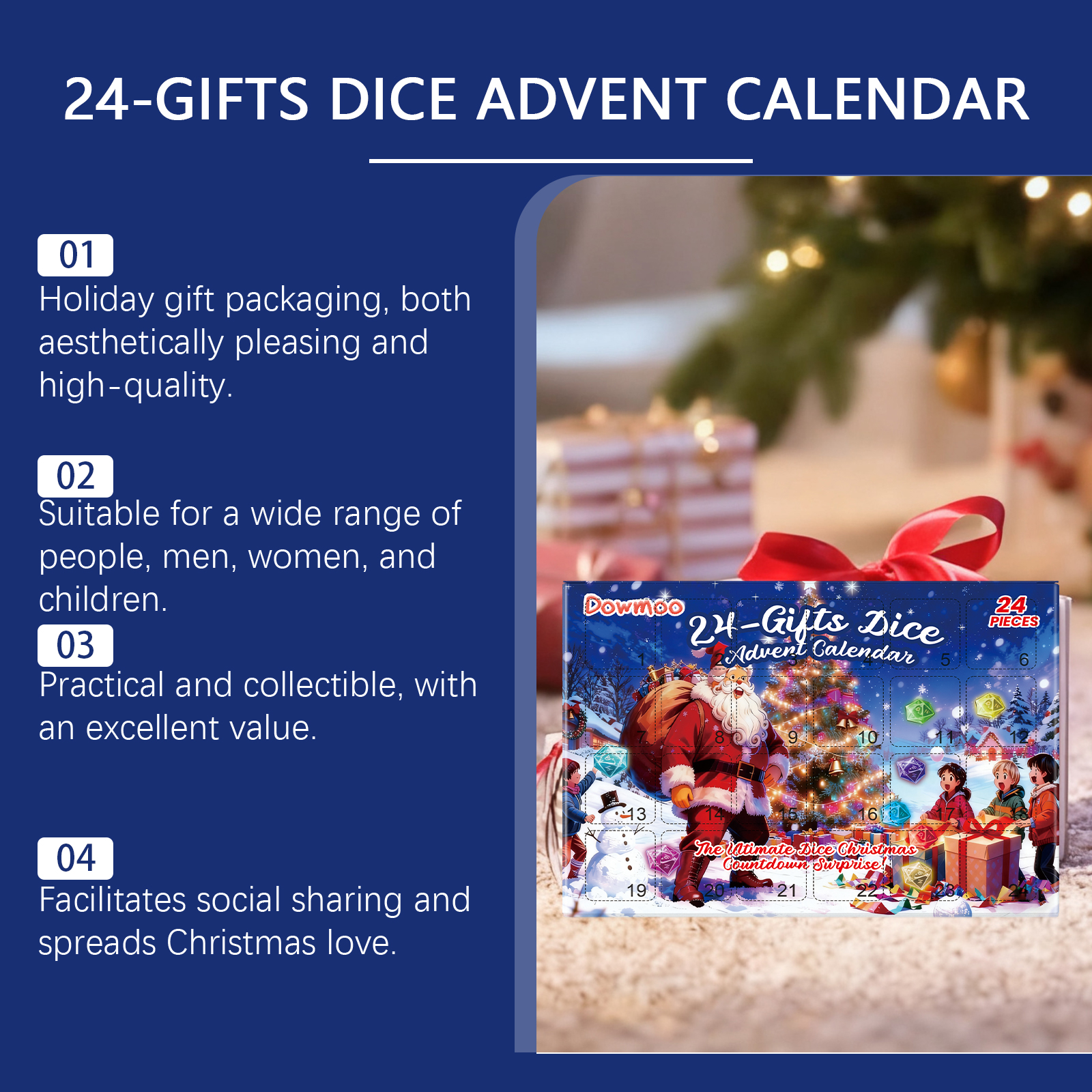 Dowmoo Christmas Advent Dice Blind Box 24 Day Countdown Festive Creative Gift Set