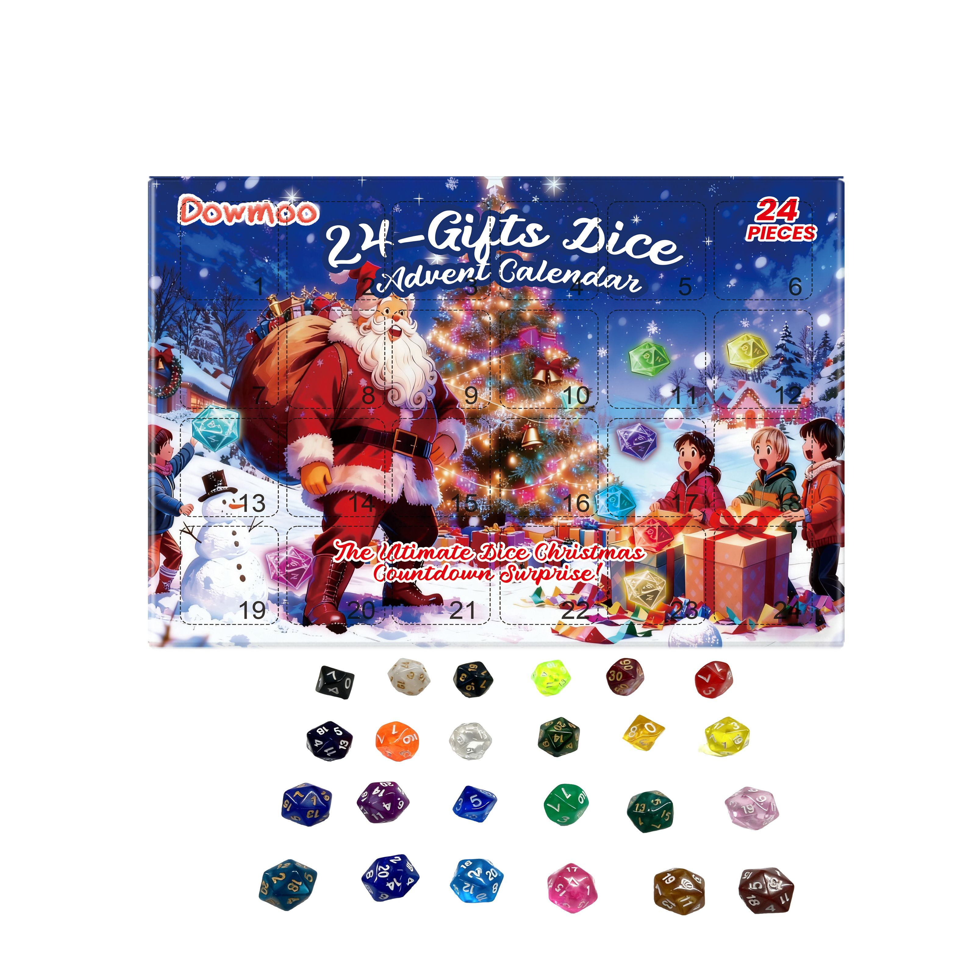 Dowmoo Christmas Advent Dice Blind Box 24 Day Countdown Festive Creative Gift Set