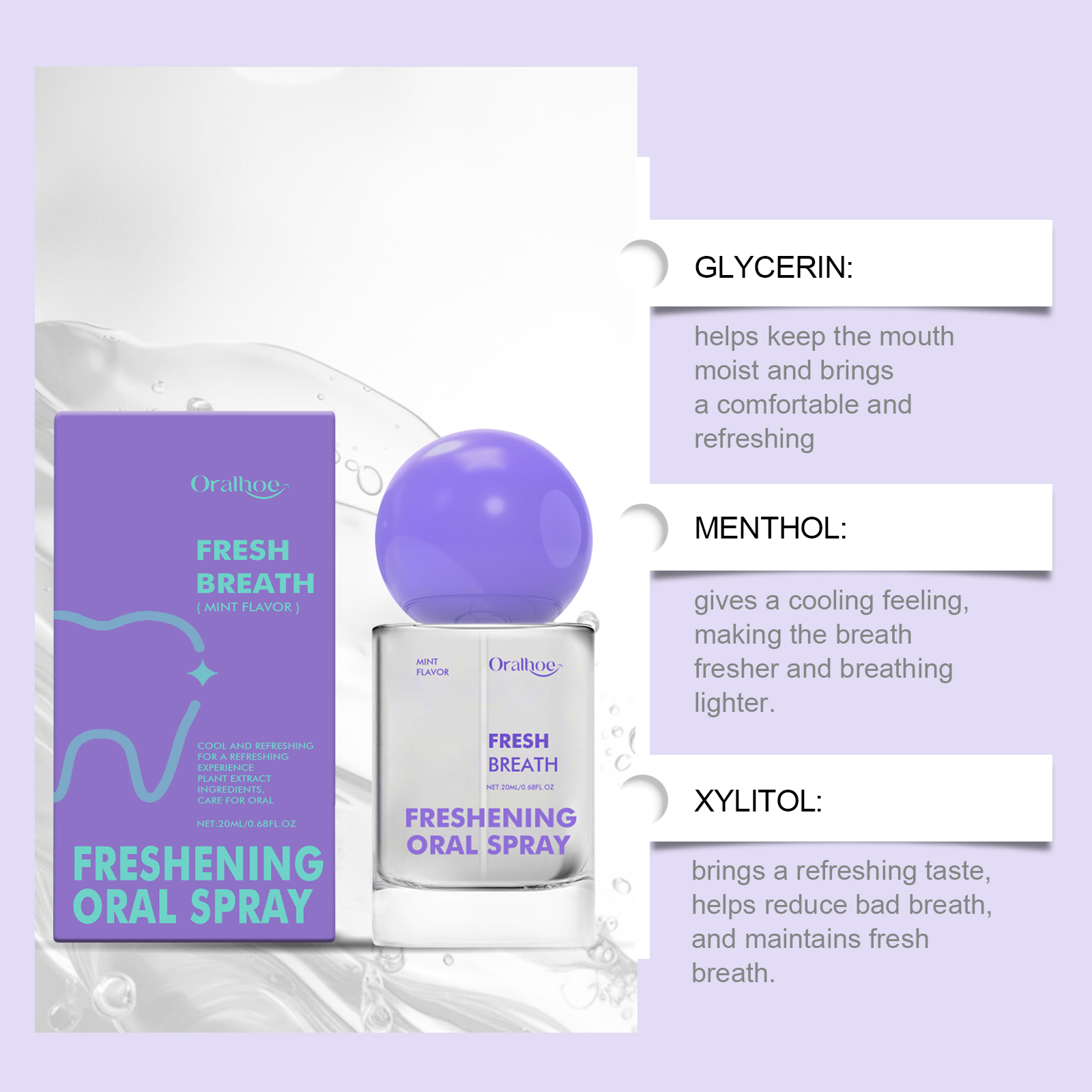 Fresh Breath Oral Spray Peppermint Cooling Long Lasting Portable Daily Mouth Care Hygiene