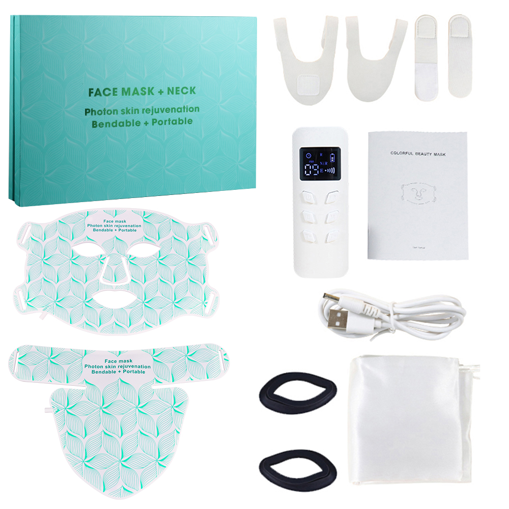 (Green) LED 7 Colors Face Mask and Neck Red Light Near Infrared Therapy Light Therapy Masks Anti Aging Wrinkle Acne Pore Oil Control Skin Tighten Whiten 