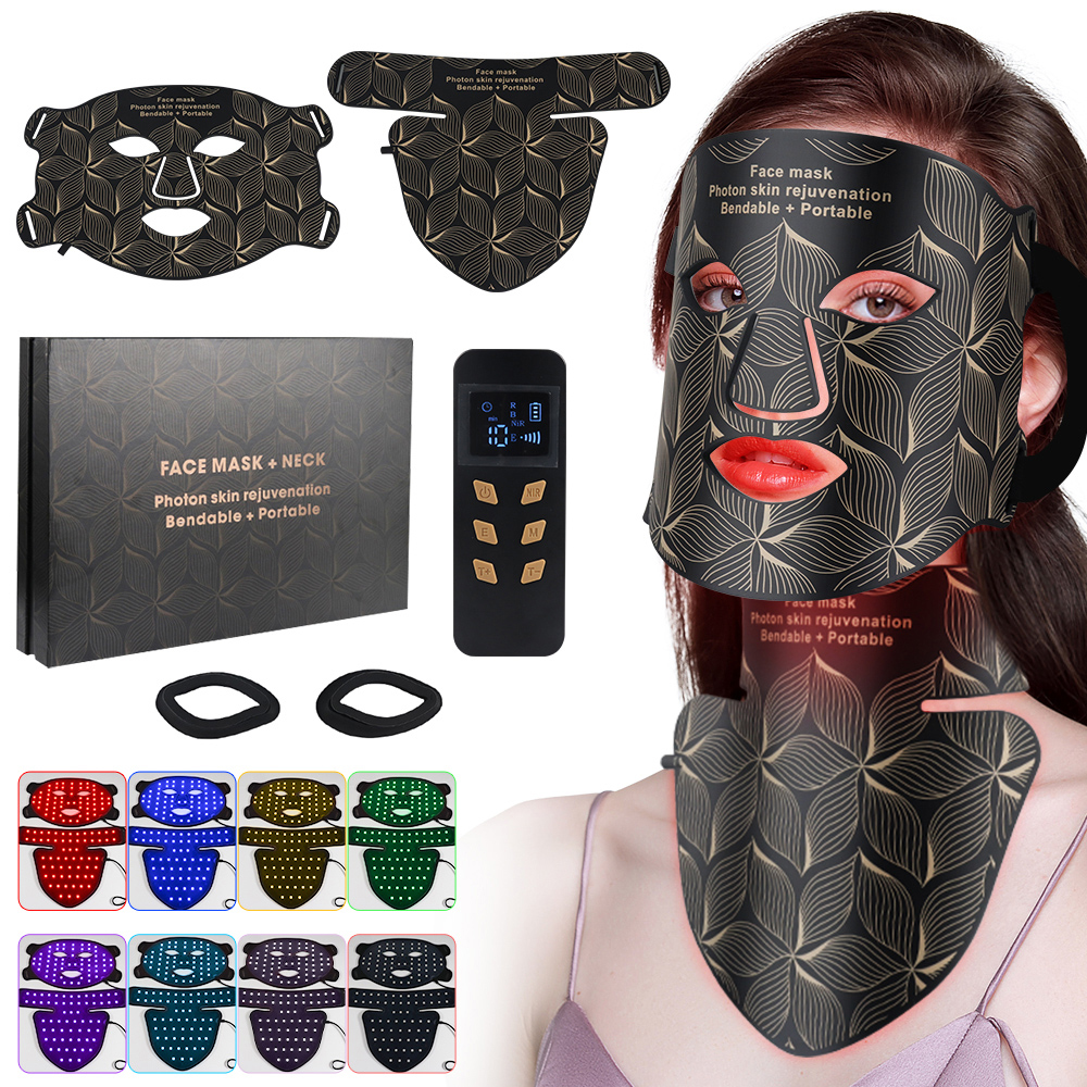 (Green) LED 7 Colors Face Mask and Neck Red Light Near Infrared Therapy Light Therapy Masks Anti Aging Wrinkle Acne Pore Oil Control Skin Tighten Whiten 