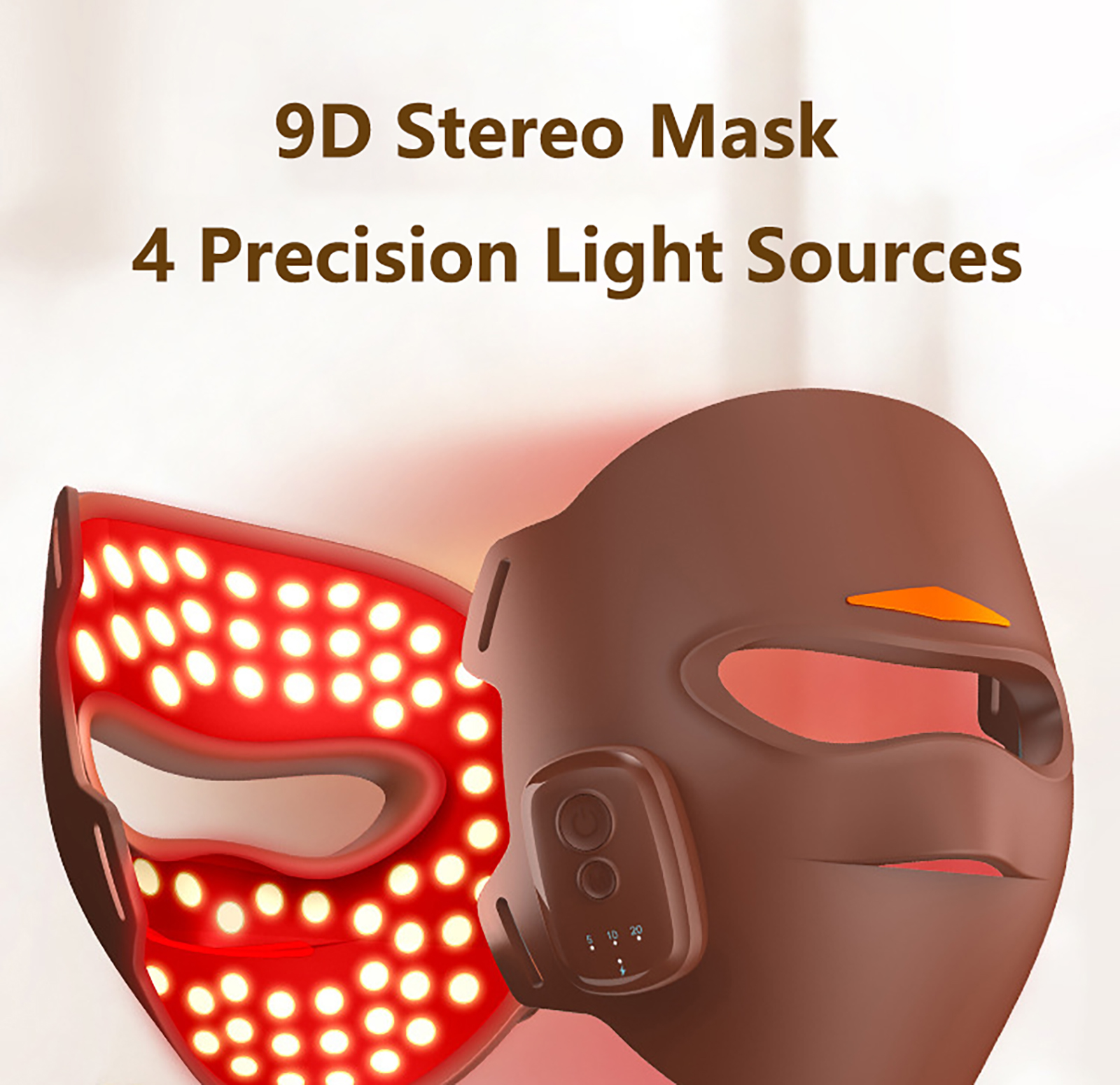 (Black) Red Light Therapy for Face LED Red Light Mask With Red Infrared Blue Orange Light Face Mask Rechargeable Timer for Home Use