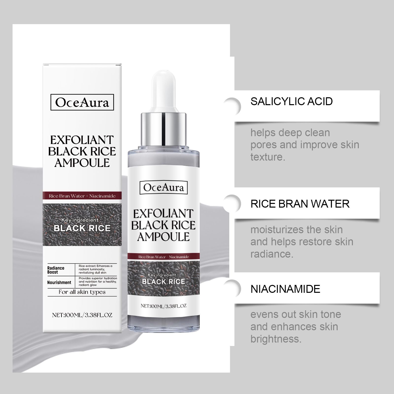 Black Rice Brightening Exfoliating Liquid Facial Peeling Ampoule Softening Skin Daily Care