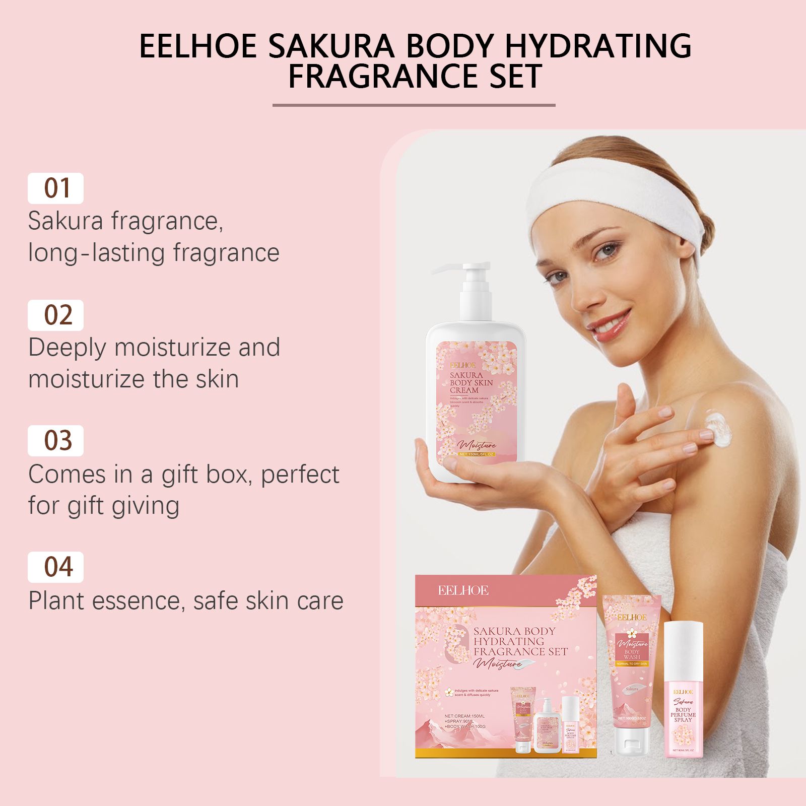 Cherry Blossom Body Care Set With Body Wash Lotion And Perfume Spray For Daily Hydration