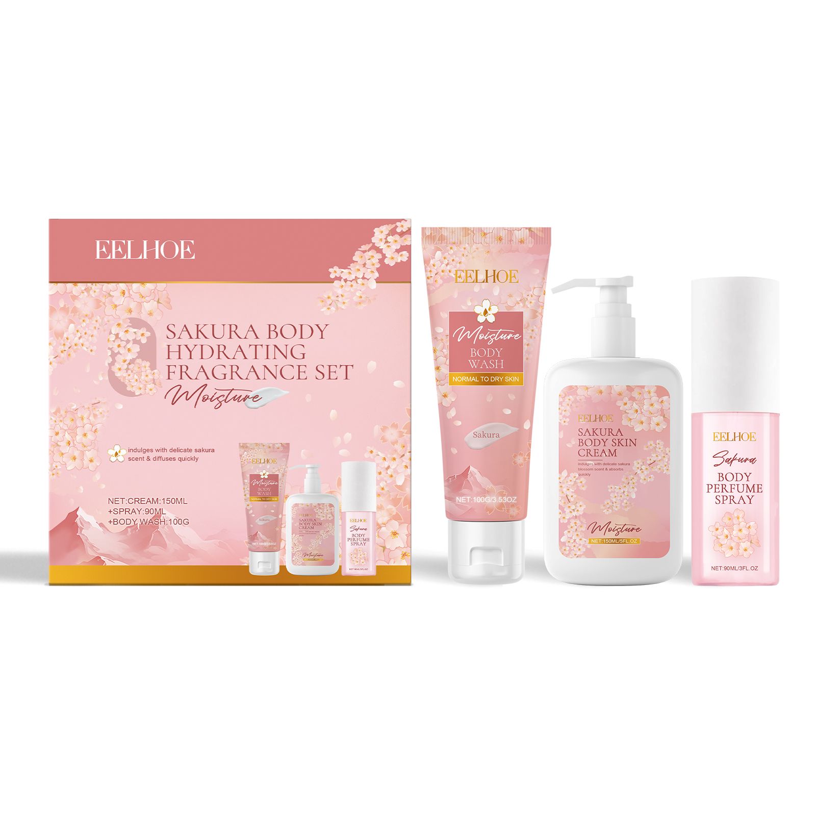 Cherry Blossom Body Care Set With Body Wash Lotion And Perfume Spray For Daily Hydration