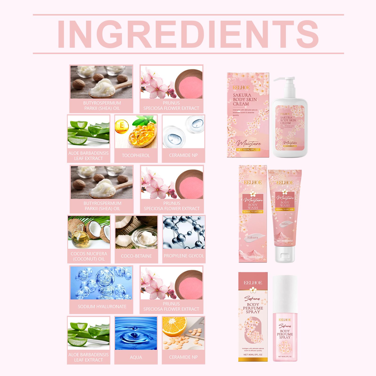 Cherry Blossom Body Care Set With Body Wash Lotion And Perfume Spray For Daily Hydration