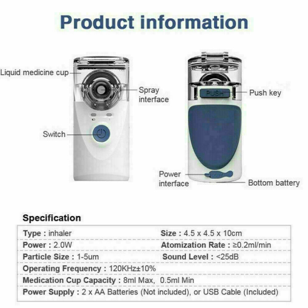Portable Mini Nebulize Machine Ultrasonic USB Rechargeable Inhaler