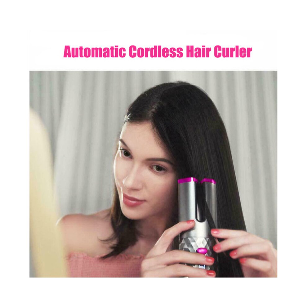 ((Rose-gold Electric Auto Rotating)) Cordless Automatic Hair Curler | Portable Curling T