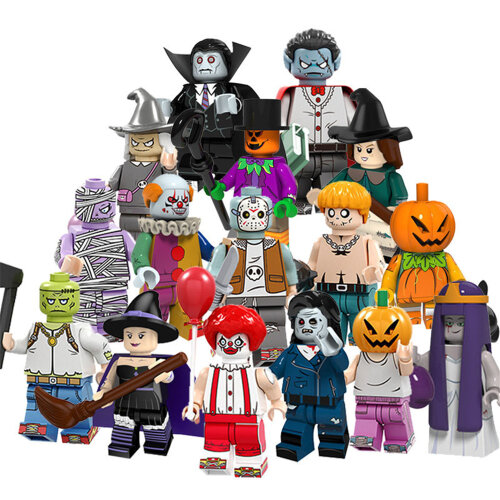 16PCS Halloween Vampire Witch Pumpkin Man Lego Man