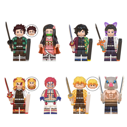 Demon Slayer Anime Building Blocks Toys Mini Action Figure Cartoon Small Figures Toys 8pcs Characters Of Tanjiro Kamado Nezuko Kamado Zenitsu Agatsuma Inosuke Hashibira Giyu Tomioka Shinobu Kocho Kyojuro Rengoku Gift For Kids