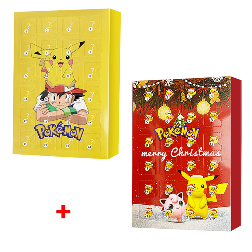 Christmas Advent Calendar Pokemon Cartoon Figures Xmas Countdown Calendar Anime Minifigures Kids Toy 2PCS Blind Box Set Gifts for Girls and Boys