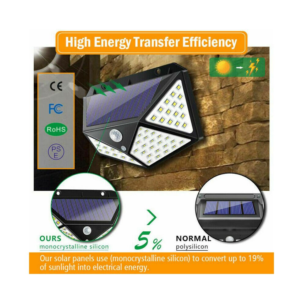2Pcs 100 LED PIR Motion Sensor Solar Wall Light Outdoor Garden Lamp